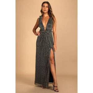 Lulus Spotlight On You Black And Gold Metallic Maxi Dress